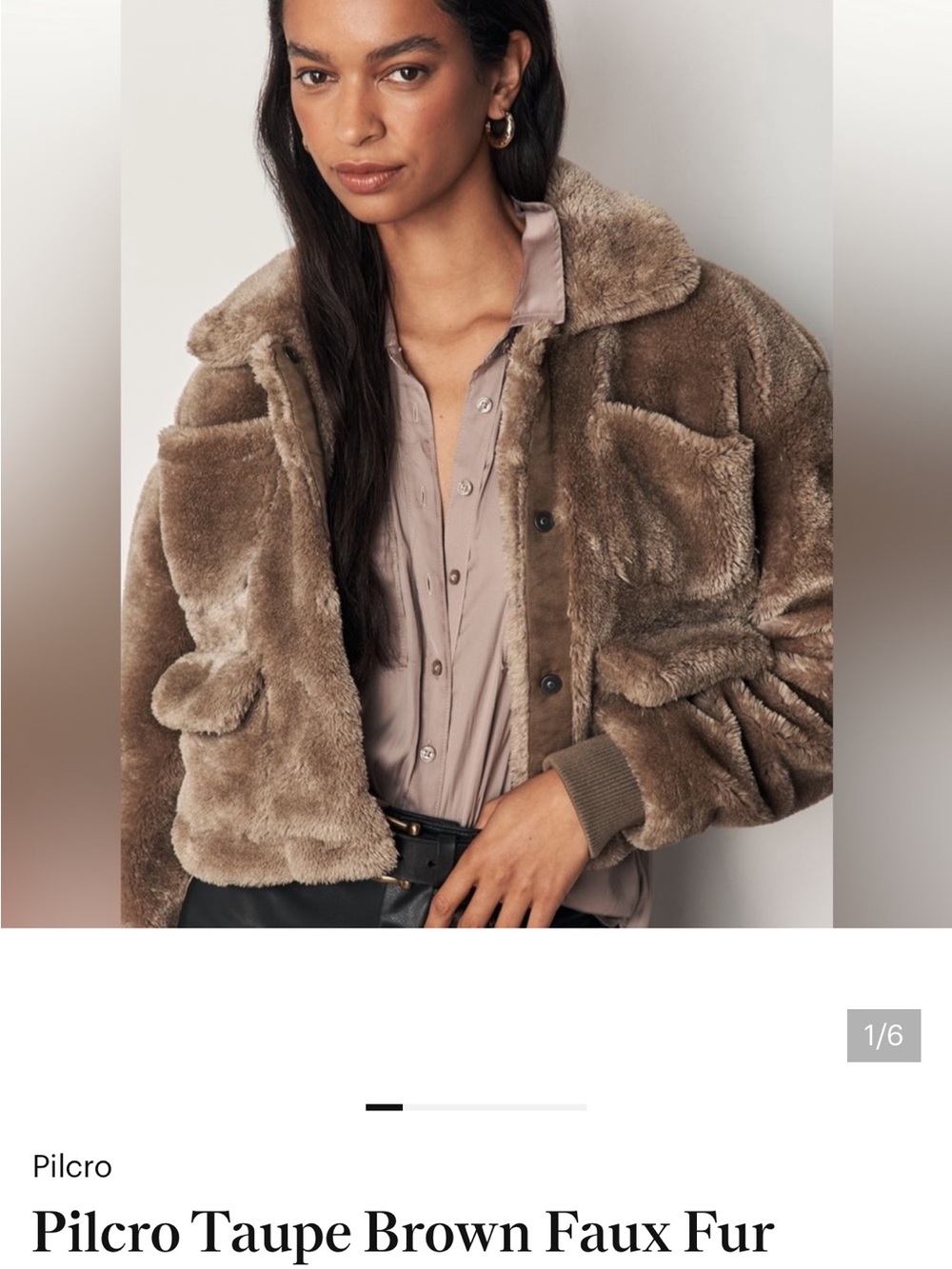 Pilcro Taupe Faux Fur Cropped Jacket